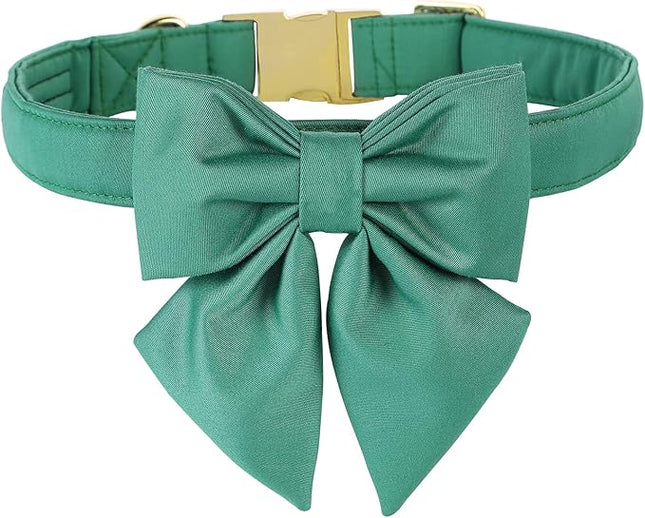 Maca Bates Jade Green Dog Collar with Cute Solid Sailor Bow Tie for Extra Small Girl Boy Dogs,Adjustbale Durable Breakaway Soft Collars with Bowtie for Female Male Puppy,Pet with Metal Buckle