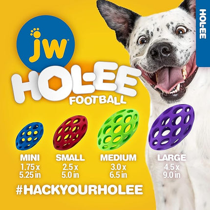 JW Pet Hol-ee Football Dog Toy Puzzle Ball, Natural Rubber, Small (5 Inch Length), Colors May Vary