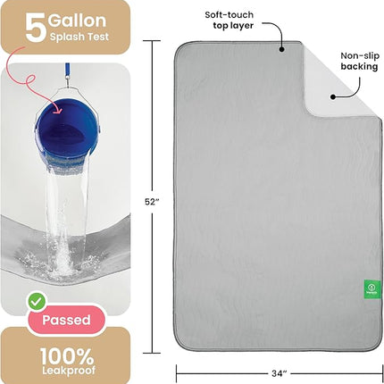 IMPROVIA® Washable Underpads 34" x 52" Pack of 2 Heavy Absorbency Reusable Bedwetting Incontinence Pads for Adults, Kids, & Pets - Waterproof Protective Pad for Bed, Couch, Sofa, Floor (Gray & White)