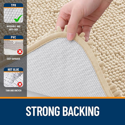 OLANLY Bathroom Rugs 45x27, Extra Soft Absorbent Chenille Bath Rugs, Rubber Backing Quick Dry, Machine Washable Bath Mats for Bathroom Floor, Tub and Shower, Home Decor Accessories, Beige