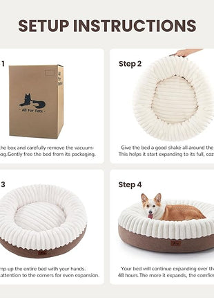 Calming Donut Dog Bed - 36" Round Washable Large Size Pet Bed for Dogs and Cats, Anti-Slip Corduroy Fleece Cat Bed, Anti-Anxiety Cushion with Anti-Slip Bottom