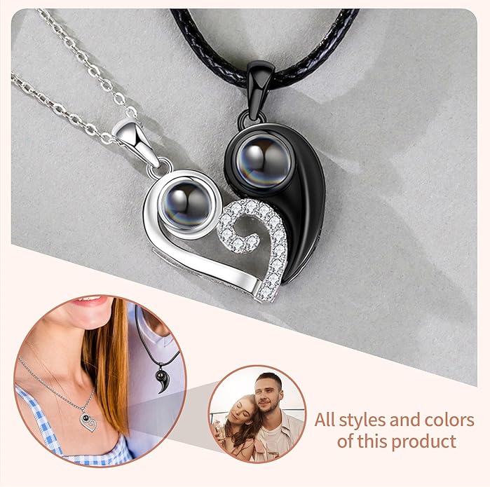 Easycosy Personalized Picture Necklace Projection Necklace with Photo Inside - Custom Photo Heart Pendant Necklace - Photo Gifts Valentines Birthday Love Memorial Gifts for Girlfriend Wife Women
