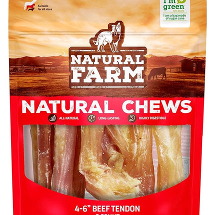 Natural Farm Extra-Thick Beef Tendons (4-6 Inch, 6 Pack), Natural Chondroitin and Collagen: Supports Healthy Joints, Great for Dental Health – Made & Packaged, All Dog Sizes