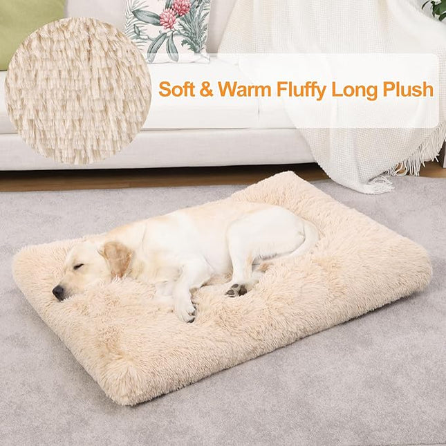 KSIIA Dog Crate Bed Washable Dog Beds for Large Dogs Deluxe Plush Fluffy Comfy Thick Kennel Pad Anti-Slip & Anti-Scratch Pet Sleeping Mat, 35 x 23 Inch, Camel