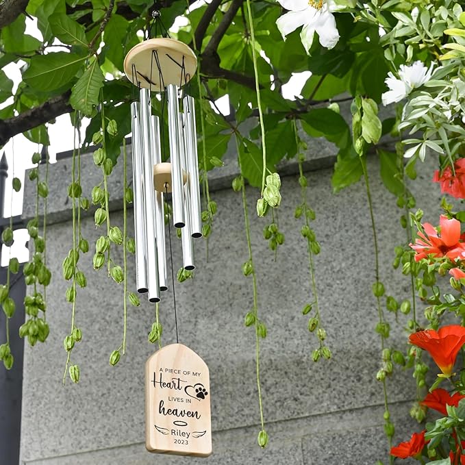 Dog Memorial Gifts, Jocidea Personalized Pet Memorial Wind Chime, Loss of Dog Sympathy Gift, Pet Remembrance Gifts, in Memory of Dog Cat, Loss of Pet - Lives in Heaven