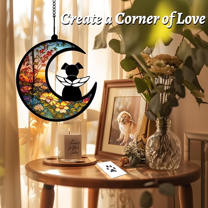Dog Memorial Gift for Loss of Dog – DIY Angel Memorial Suncatcher & Paw Print Kit for Dogs with Sympathy Card | Pet Memorial Keepsake(Floral Memory Field)