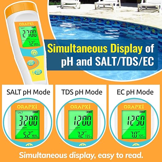 pH Meter Salinity Tester for Saltwater Aquarium Simultaneous Display of pH Salt for Saltwater Pool Update Aquarium pH Tester pH and Salt Meter for Saltwater Aquarium Reef Tanks Koi Pond