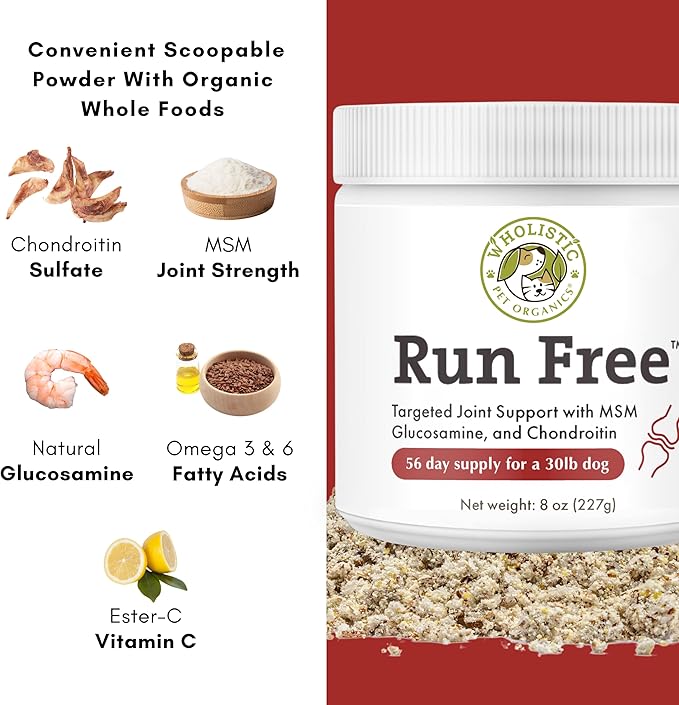 Wholistic Pet Organics Run Free - 8 Oz - Dog Joint Supplement for Senior Dogs, Glucosamine Chondroitin MSM, Dog Vitamins, Cat Joint Pain Relief