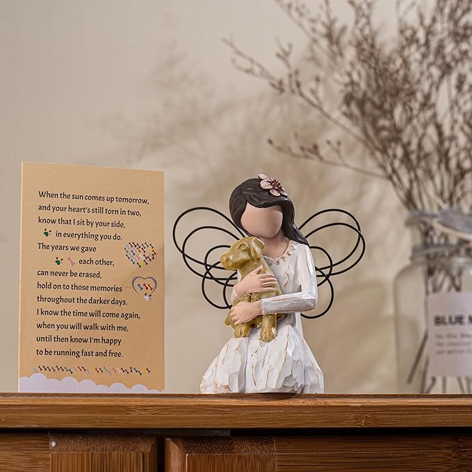 Loss of Dog Sympathy Gift, Dog Memorial Gifts, Angel Figurine, Remembrance Keepsake, Pet Sympathy Gift (Light Brown)