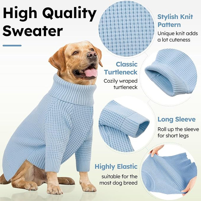 Queenmore Small Dog Sweater - Plaid Long Sleeve Knitted With Check Pattern, Warm for Small Medium Dogs, Solid Pull-on Cat Sweater, Blue S