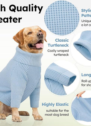 Queenmore XXL Dog Sweater, Dog Sweaters for Large Breeds, Turtleneck Pet Sweaters, Cold Weather Doggie Sweatshirt, Extra Large Pet Sweaters, Blue 2XL