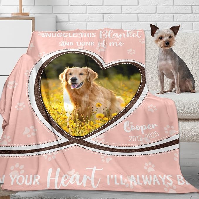 Pet Memorial Gifts, Personalized Dog Blanket with Photo Name, Dog Memorial Gifts for Loss of Dogs, Customized Pet Memory Blanket, Sympathy Gift for Loss of Dogs Cat, Remembrance Bereavement Gift