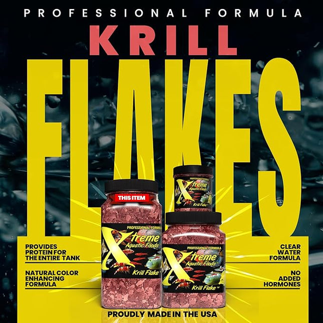 Xtreme Krill Flakes - Premium Max Protein Freshwater Fish Food with 100% Krill and Shrimp, & Vitamins for Optimal Immune and Digestive Health, Boosts Color & Energy – USA Farm Grown (8oz)