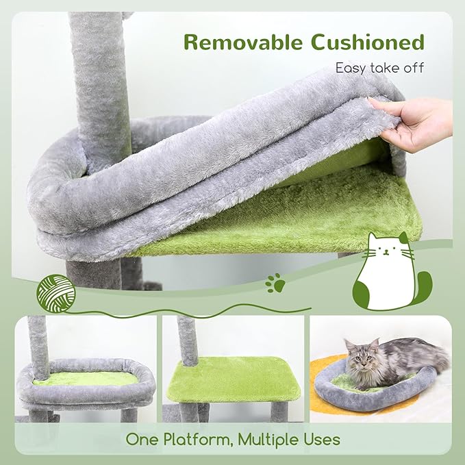 Globlazer Cat Tower for Indoor Adult Cats, 50-inch Heavy Duty Cat Tree for Big Cats, Cat Tree House with Extra-Large Padded Platform, Sisal Scratching Board, 2 Large Condos, F50, Light Grey