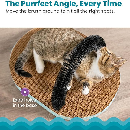 Catstages Scratch & Groom Cat Scratcher with Removable Curved Brush for Self-Grooming Station, Orange