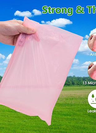 Biodegradable Pink Dog Poo Bags Lavender scent with Dispenser - 300 Large Poop Bags, Extra Thicken Strong Corn Starch Blended Compostable Leak Proof Poop Waste Bag for Dogs