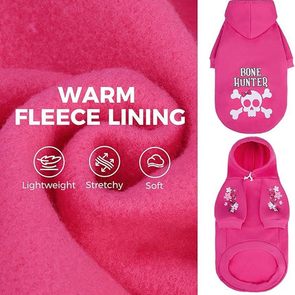 BINGPET Bone Hunter Dog Sweater with Hood and Leash Hole,Warm Fleece Dog Hoodie & Winter Coat for Small to Large Dogs,Cold Weather Pet Clothes(Medium)
