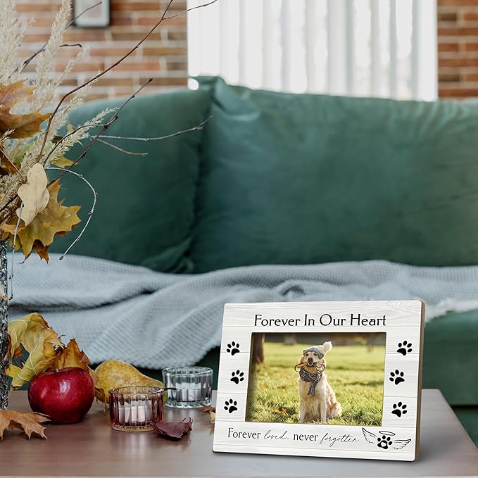 FONDCANYON Forever in Our Heart Pet Memory Picture Photo Frame,Pet Dog Cat Memorial Picture Frames,Pet Loss Sympathy Gift,Sympathy Gifts For Loss Of Dog,Passed Away Dog Memorial Gifts(5x7 Inch Photo) (Color2)