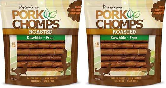 Pork Chomps Roasted Pork Skin Dog Chews, 6-inch Twists, 15 Count (Pack of 2)