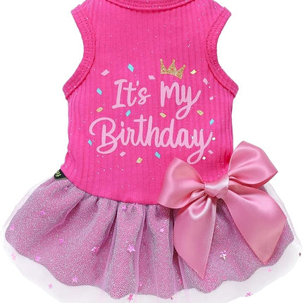 Fitwarm It's My Birthday Dog Dress, Dog Birthday Dress with Bowknot, Dog Clothes for Small Dog Girl, Funny Dog Clothes, Female Pet Outfit, Pink, Large