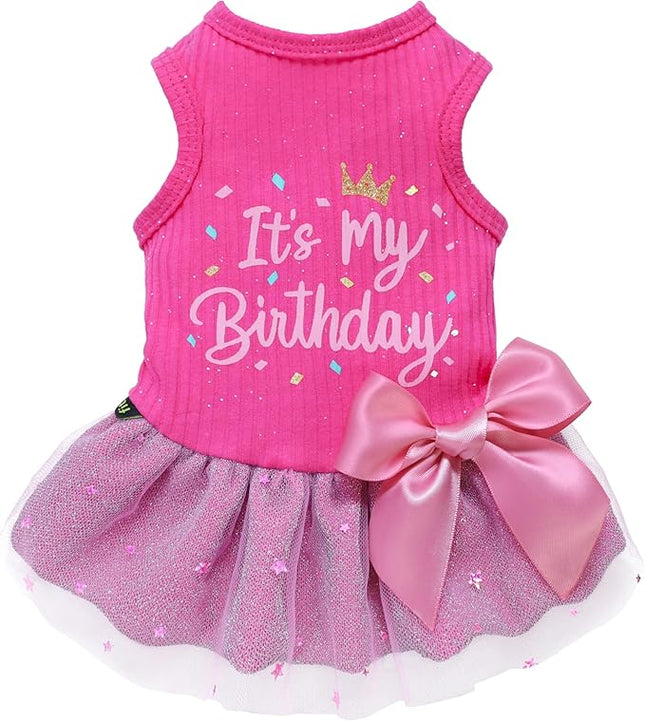 Fitwarm It's My Birthday Dog Dress, Dog Birthday Dress with Bowknot, Dog Clothes for Small Dog Girl, Funny Dog Clothes, Female Pet Outfit, Pink, Medium