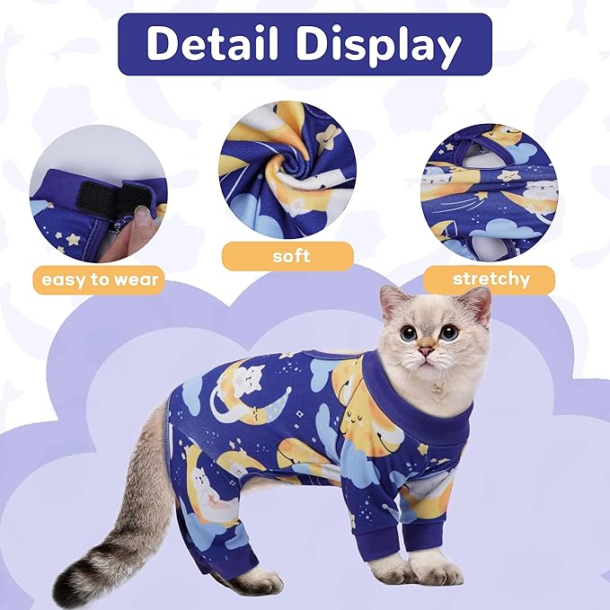 PUMYPOREITY Cat Hair Sticky Shirt – Breathable & Lightweight, Reduces Shedding Fur Pajamas, Prevents Licking Wounds After Surgery, Cat Sweaters - Soft & Machine Washable, Blue, L