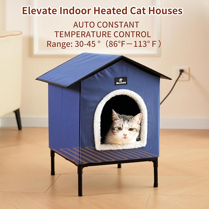 MARUNDA Heated Cat Houses for Outdoor Cats in Winter, Heated cat House for Indoor and Kitty Shelter for Your Pet to Stay Warm and Cozy,Easy to Assemble. (Dark Blue, Small)