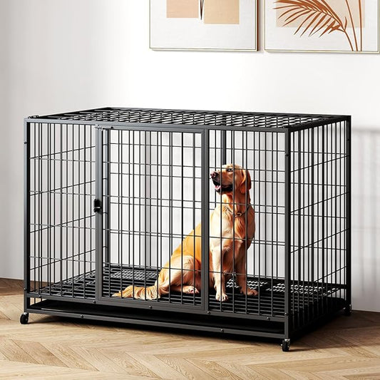 48 inch Metal Wire Dog Crate for Large Dogs with Tray, Double Door, Puppy Dog Playpen for Yard Indoor Outdoor Use,XL Dog Cage Kennel