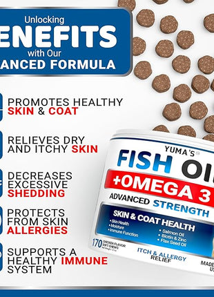 Omega 3 Fish Oil for Dogs - 170 Chews - Skin and Coat Supplement - Omega 3 for Dogs - Dry & Itchy Skin Relief Treatment - Allergy Support Dog Anti Shedding Treats - Salmon - EPA & DHA - Chicken Flavor
