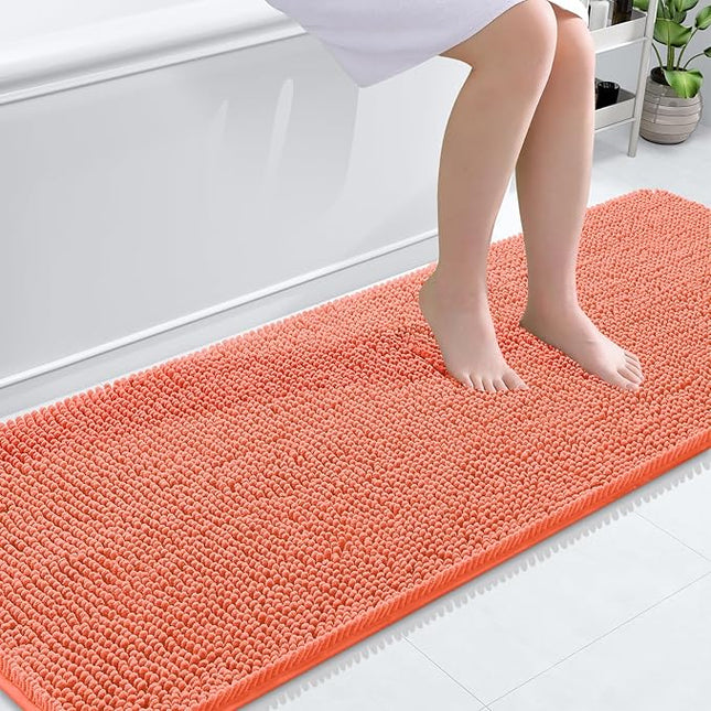 OLANLY Bathroom Rugs 70x24, Extra Soft Absorbent Chenille Bath Rugs, Rubber Backing Quick Dry, Machine Washable Bath Mats for Bathroom Floor, Tub and Shower, Home Decor Accessories, Coral