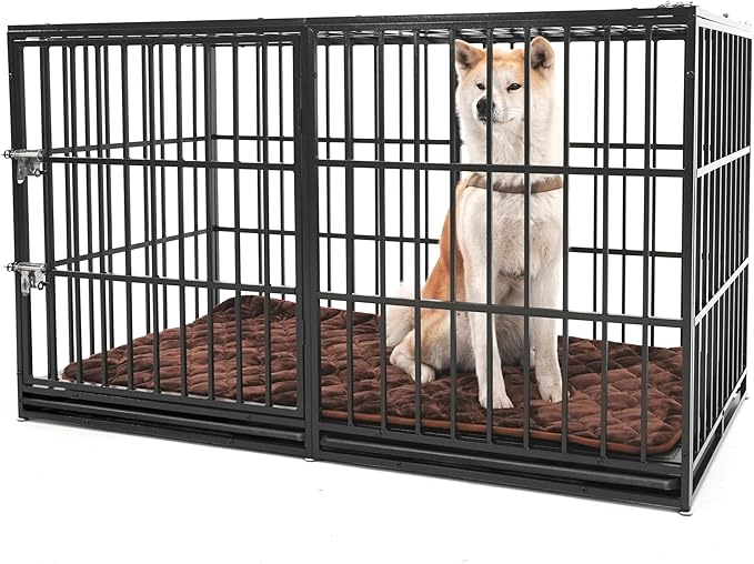 61 Inch Heavy Duty Dog Crate Indestructible and Escape-Proof Dog Crate Cage Kennel for Large/Medium Dogs Extra Large XL XXL with Mat Removable Tray Double Door
