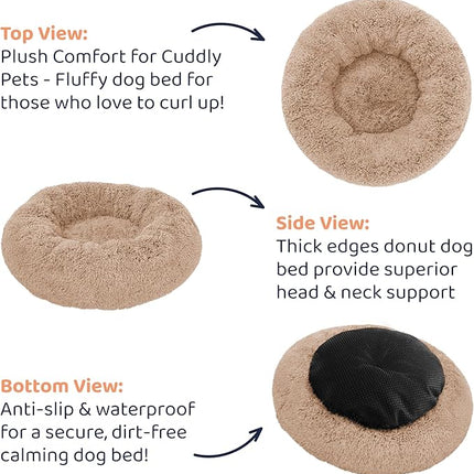 Donut Dog Bed - Premium Comfort for Anxiety Relief - Fluffy & Calming Design with Ultra-Plush Support | Cozy Round Dog Bed with Super Soft Circle Style (Camel, Large)