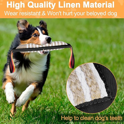 Dog Tug Toy Dog Bite Jute Pillow Pull Toy with 2 Strong Handles Perfect for Tug of War, Puppy Interactive Play, Tear Resistant Bite Training Toys for Small Medium Large Dogs (Black Flag)