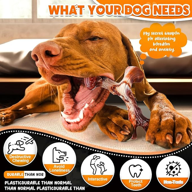 4-Pack Dog Chew Toys for Aggressive Chewers, Indestructible Nylon Bones with Bacon Flavor, Tough Durable Teeth Cleaning Chew Dog Toy for Large Medium Small Breeds