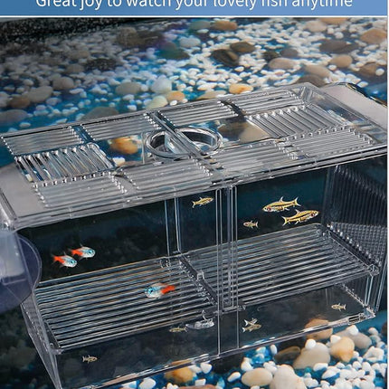 Pawfly Aquarium Fish Breeding Box Acrylic Hatchery Incubator Tank with Suction Cups Large Isolation Box for Baby Fish Shrimp Betta Guppy and Platy