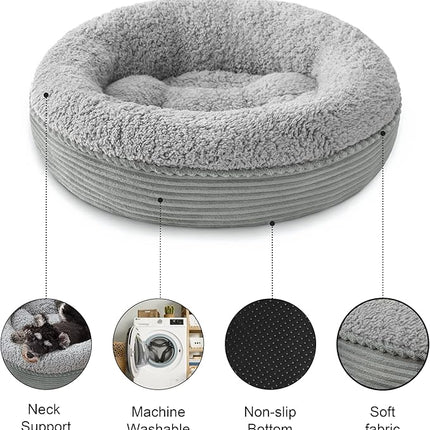 Love's cabin Round Donut Cat and Dog Cushion Bed, 25in Pet Bed for Small or Medium Dogs, Anti-Slip & Water-Resistant Bottom, Soft Durable Fabric Pet Beds, Washable Calming Cat Bed Stripe