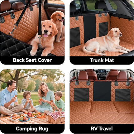 Hard Bottom Car Seat Cover for Dogs, PU+Plush Dog Car Seat Cover for Back Seat, Waterproof Backseat Extender for Dogs in Car (Brown, L - Cars, Small/Mid-Size SUVs & Trucks)