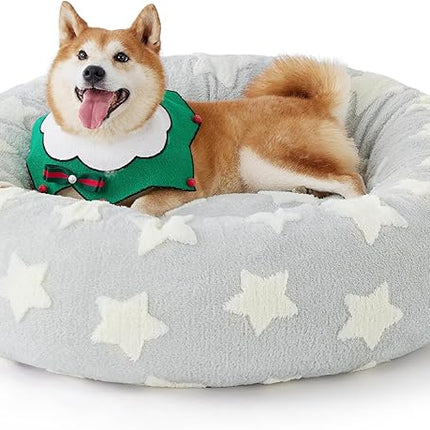 LE SURE Donut Large Dog Bed - XL Round Cat Beds Indoor Anti-Anxiety Calming Gift for Pets, Washable Cute Modern Beds with Jacquard Shaggy Plush & Anti Slip Bottom, 36 Inch, Christmas Grey
