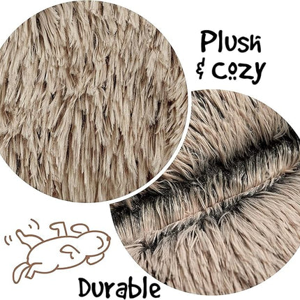 Friends Forever Donut Dog Bed Faux Fur Fluffy Calming Sofa For Large Dogs, Soft & Plush Anti Anxiety Pet Couch For Dogs, Machine Washable Coco Pet Bed with Non-Slip Bottom, 36"x36"x8" Tan