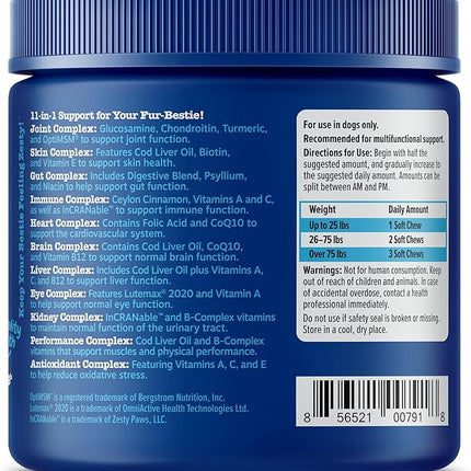 Zesty Paws Senior Dog Multivitamin Treats - Glucosamine for Dogs + Digestive Enzymes & Probiotics - Grain Free Dog Vitamins and Supplements for Skin & Coat + Immune Health Chicken - Advanced - 90ct