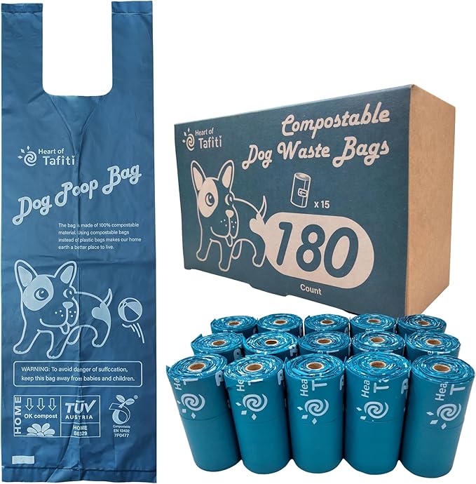 Dog Poop Bags with Handles, Dog Poop Bags Rolls-180 Counts, Doggie Poop Bags, Dog Waste Bags, Certified Compostable, Extra Thick & Leak Proof, Unscented, Eco-Friendly 9 x 13 Inches
