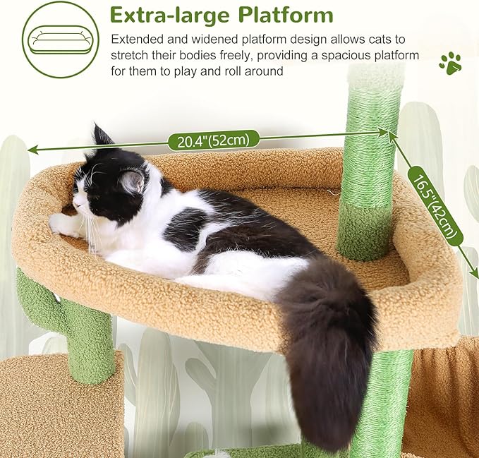 Globlazer Sturdy Cat Tree, 68-inch Large Cat Tower for Indoor Adult Cats 20 lbs Heavy Duty Cat Tree for Big Cats with Extra Large Platform, 5 Scratching Post, S68, Green