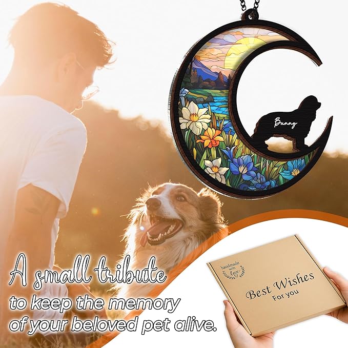 6'' Cavalier King Charles Spaniel Memorial Suncatcher, Custom Name Breed, Pet Ornament Window Car Hanging, Sympathy Gift for Loss of Pet, Remembrance Gift for Dog Lovers 21-SS1