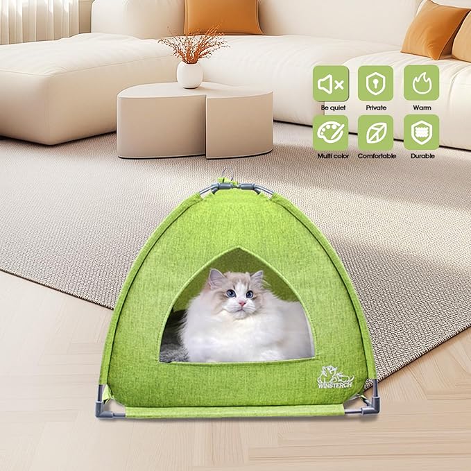 Winsterch Green Cat Bed - Indoor/Outdoor Cat Cave, Kitten Bed, Warm Enclosed Tent (18.5'' x 18.5'' x 15.8'', Green)