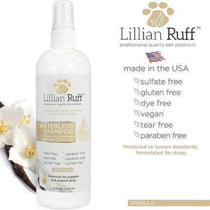 Lillian Ruff Waterless No-Rinse Dog Dry Shampoo Spray with Hydrating Essential Oils - pH-Balanced Dry Shampoo for Dogs - Clean, Condition, Detangle & Deodorize Dry, Sensitive Skin (Vanilla)
