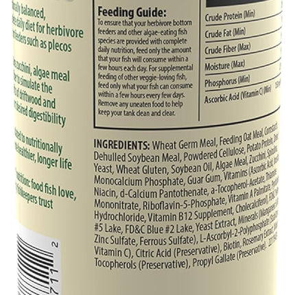 Tetra PlecoWafers for Algae-Eating Fish, 6.5 Ounces, Complete Daily Diet for Herbivore Bottom-Feeding Aquatic Pet, Sinking Fish Food to Support Digestibility