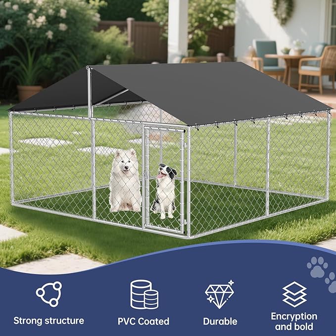 120"x 120" Outdoor Dog Enclosure Heavy Duty Dog Kennel House Mesh Dog Big Cage Pet Kennel Steel Fence with Secure Lock