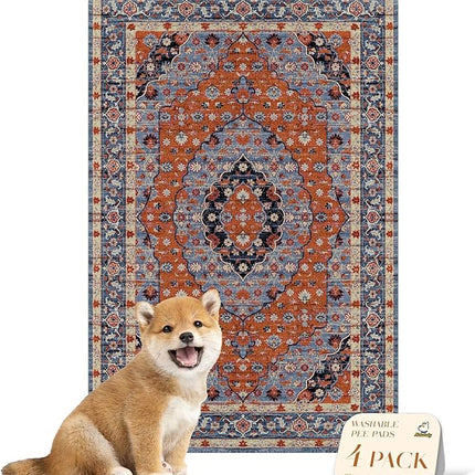 nunubaby 4PACK Washable Pee Pads for Dogs, Stylish, Non-Slip and Leak-Proof Pee Pads. Reusable Potty Pads for Dogs for Crates and Floors.(Red/Floral, 24" x36")