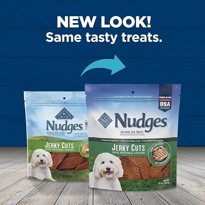 Blue Buffalo Nudges Jerky Cuts Dog Treats, Made in the USA with Natural Ingredients, Chicken, 10-oz Bag