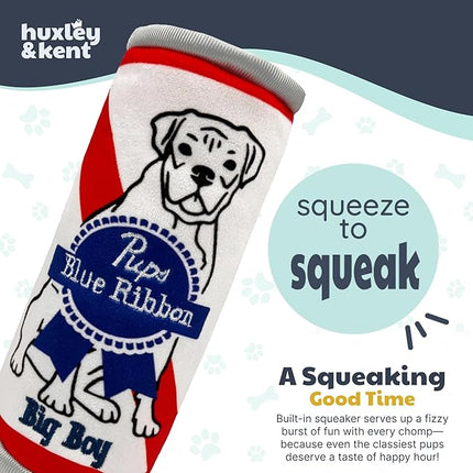 Huxley & Kent Funny Dog Toy w/Squeaker – Power Plush Squeaky Dog Toys for Small, Medium & Large Dogs – Soft Stuffed Animal for Indoor Play & Fetch - Pups Blue Ribbon, Large